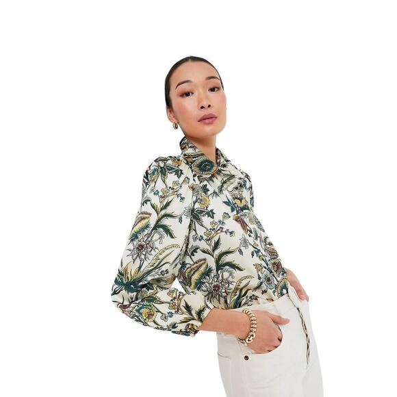 Tuckernuck Sharp Floral Serena Blouse Button Front Long Sleeve Size XL - Picture 7 of 16